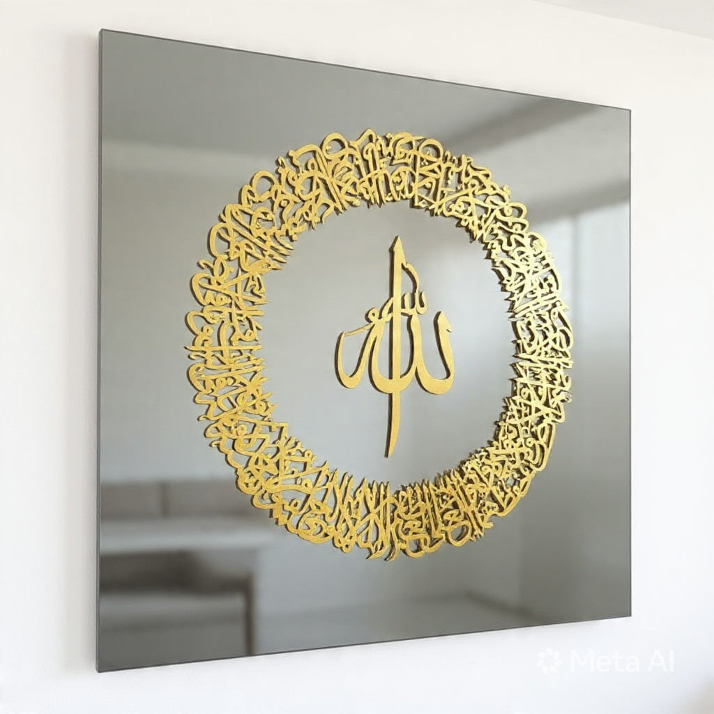 Golden Ayatul Kursi Islamic Wall Art With Black Frame