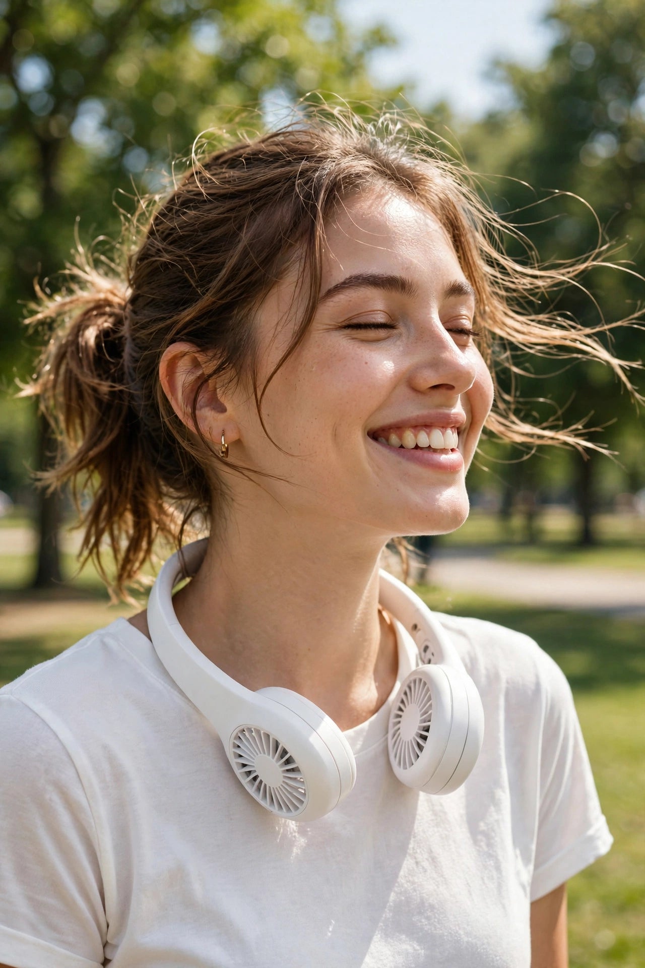 Portable Mini Neck Fan Portable Bladeless Fan USB Rechargeable Leafless Hanging Fans Air Cooler Cooling Wearable Neckband Fans